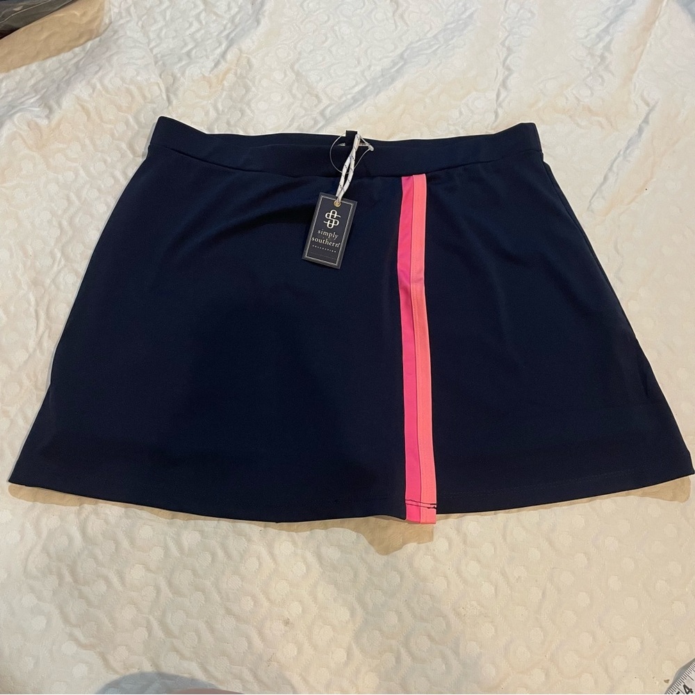 NWT Simply Southern Golf Mini Skirt Navy Pink Under Shorts Skort Women’s Large